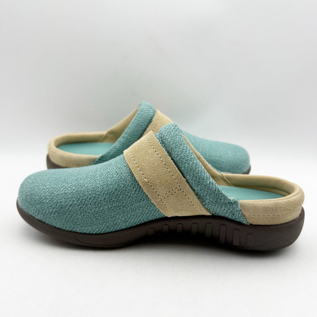 Spenco Womens Aria Slip-On Shoes Size 6.5 Wide EU 37 Teal Blue Tan NIB