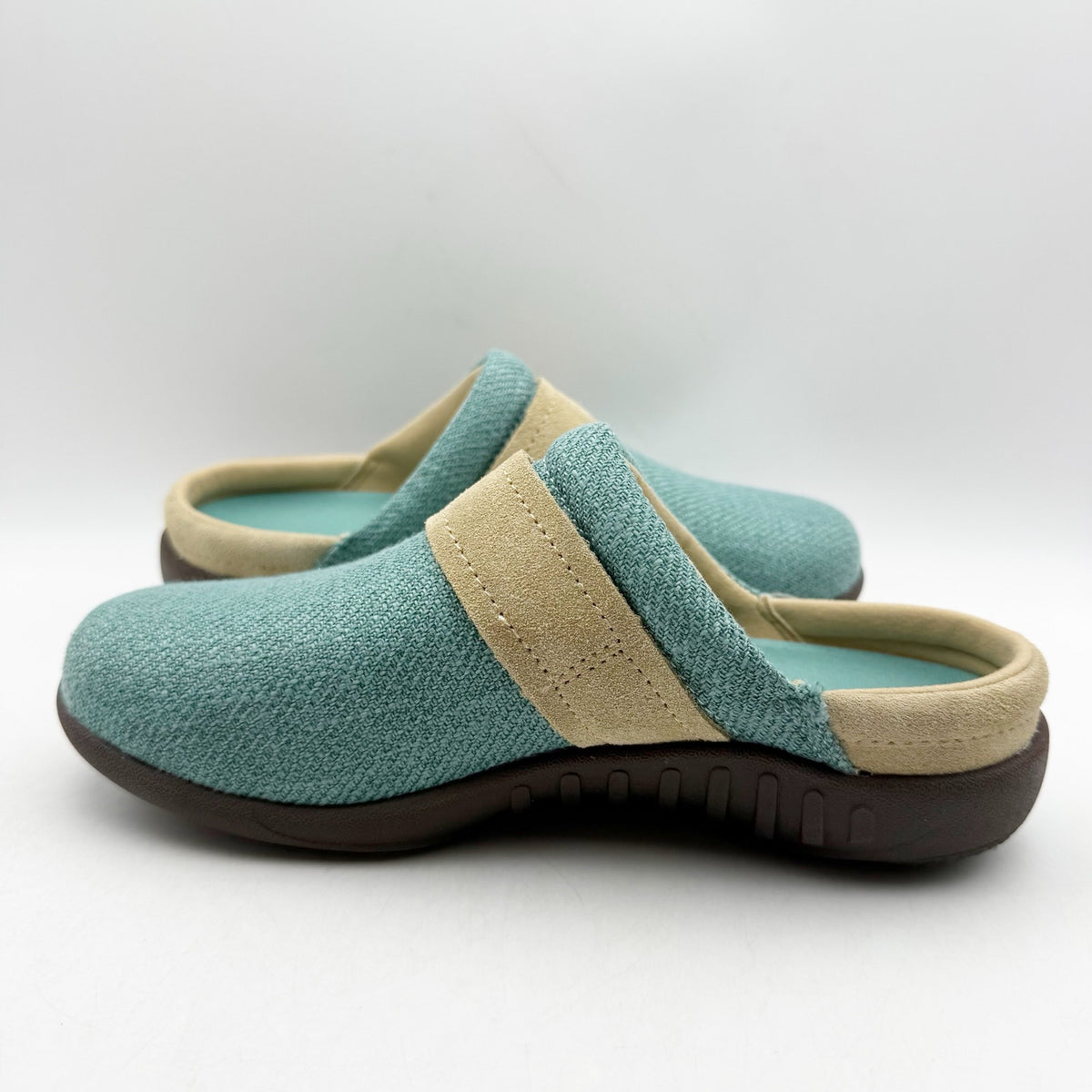 Spenco Womens Aria Slip-On Shoes Size 6.5 Wide EU 37 Teal Blue Tan NIB