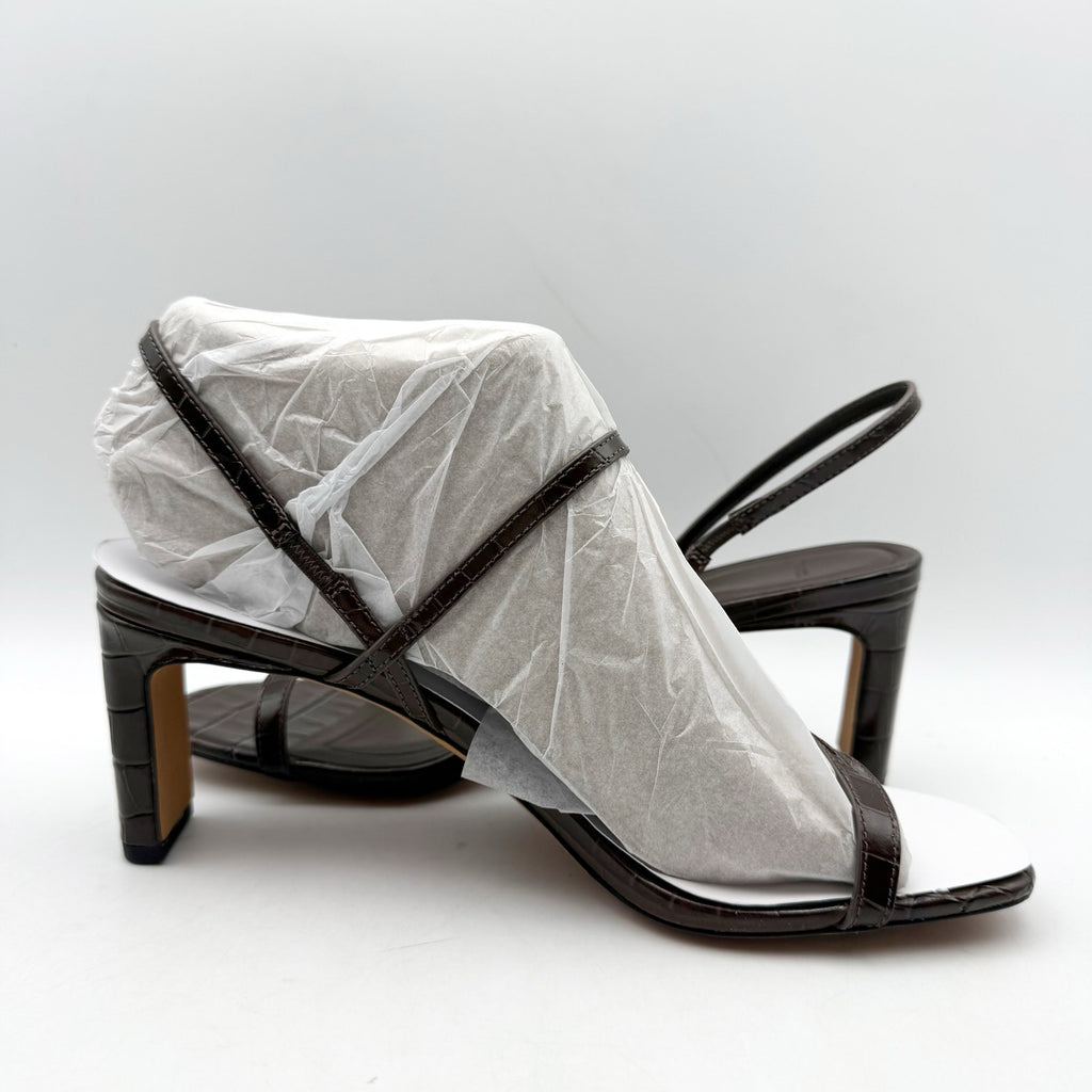 Vince Womens Marcela Heeled Sandals Size 9 Brown Leather Croc-Embossed NIB