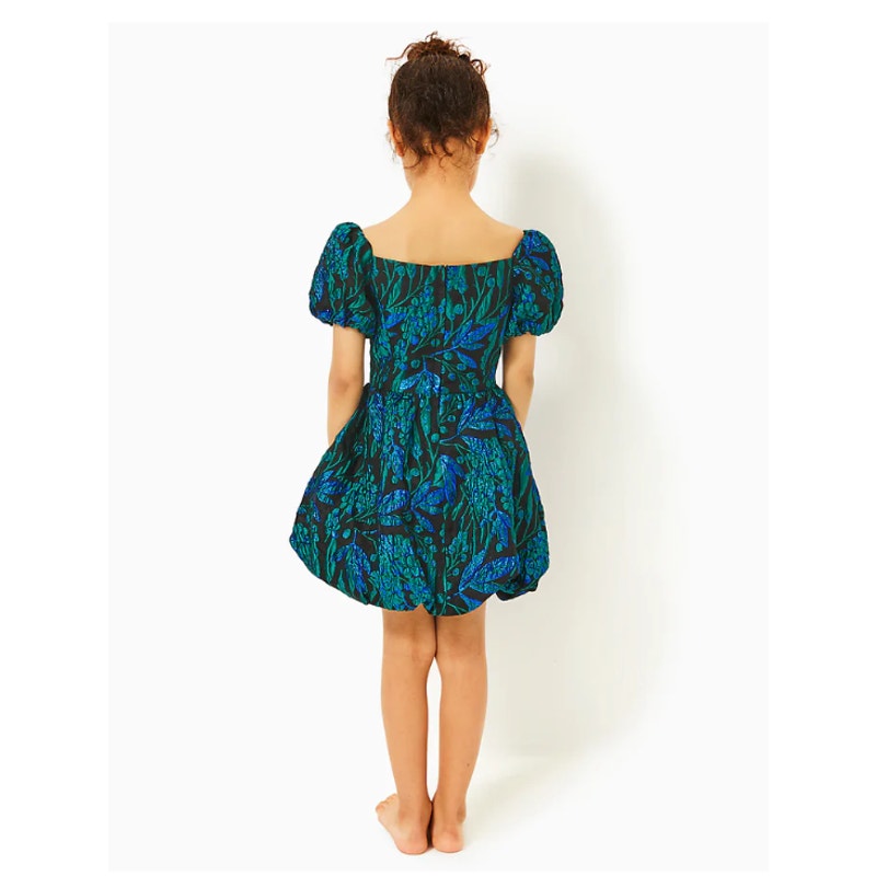 LILLY PULITZER Girls Koji Dress US 2 Deep Lagoon Berry Wild Metallic Brocade NWT
