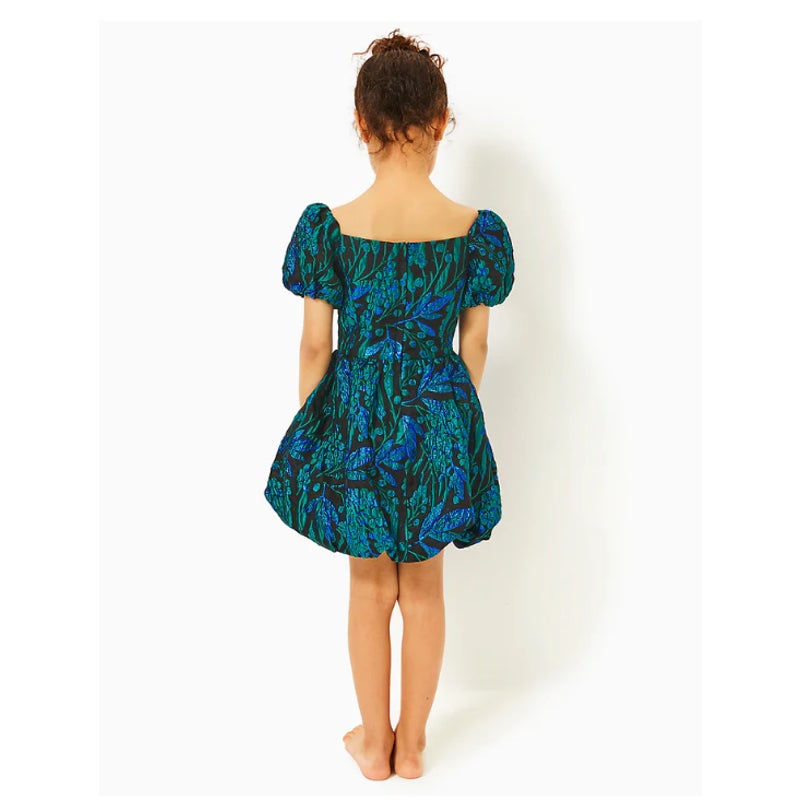 LILLY PULITZER Girls Koji Dress US 2 Deep Lagoon Berry Wild Metallic Brocade NWT