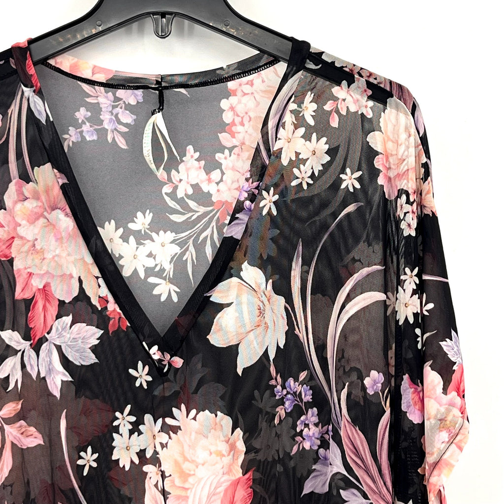 SEA LEVEL Women's Martini Mesh Kaftan Cover Up Small Black Multi Floral NWOT