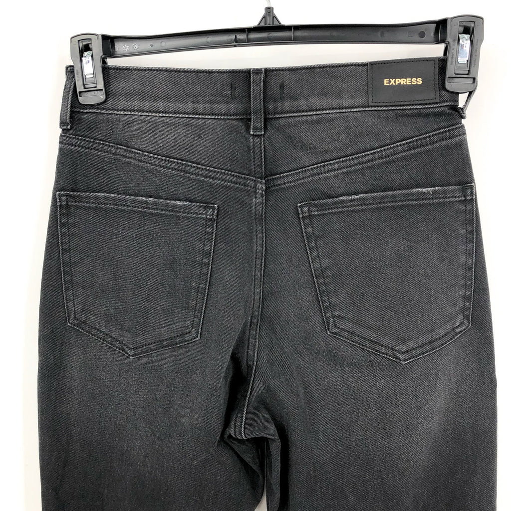 EXPRESS Women's High Waist Ripped 90s Bootcut Jeans Size 0R Black Stretch NWOT