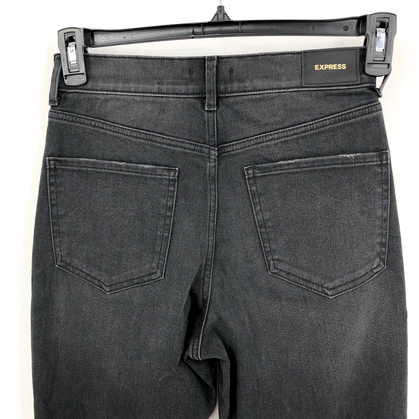 EXPRESS Women's High Waist Ripped 90s Bootcut Jeans Size 0R Black Stretch NWOT