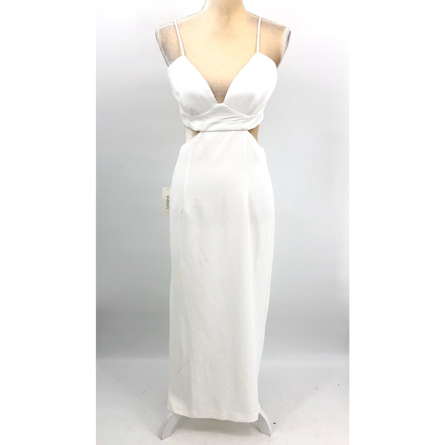 BARDOT Women's Cut Out Slit Midi Dress US 8 Medium White Ivory Tank V Neck NWT