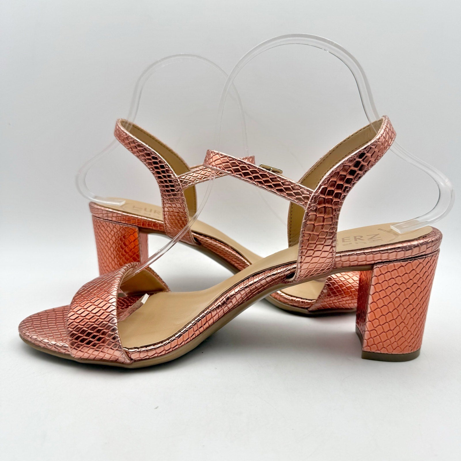 Naturalizer Womens Bristol Heel Sandal 8.5 Wide Orange Metallic Snake Print NWOB