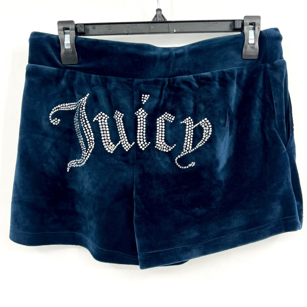 JUICY COUTURE Women's Big Bling Velour Track Shorts Medium Regal Blue NWT