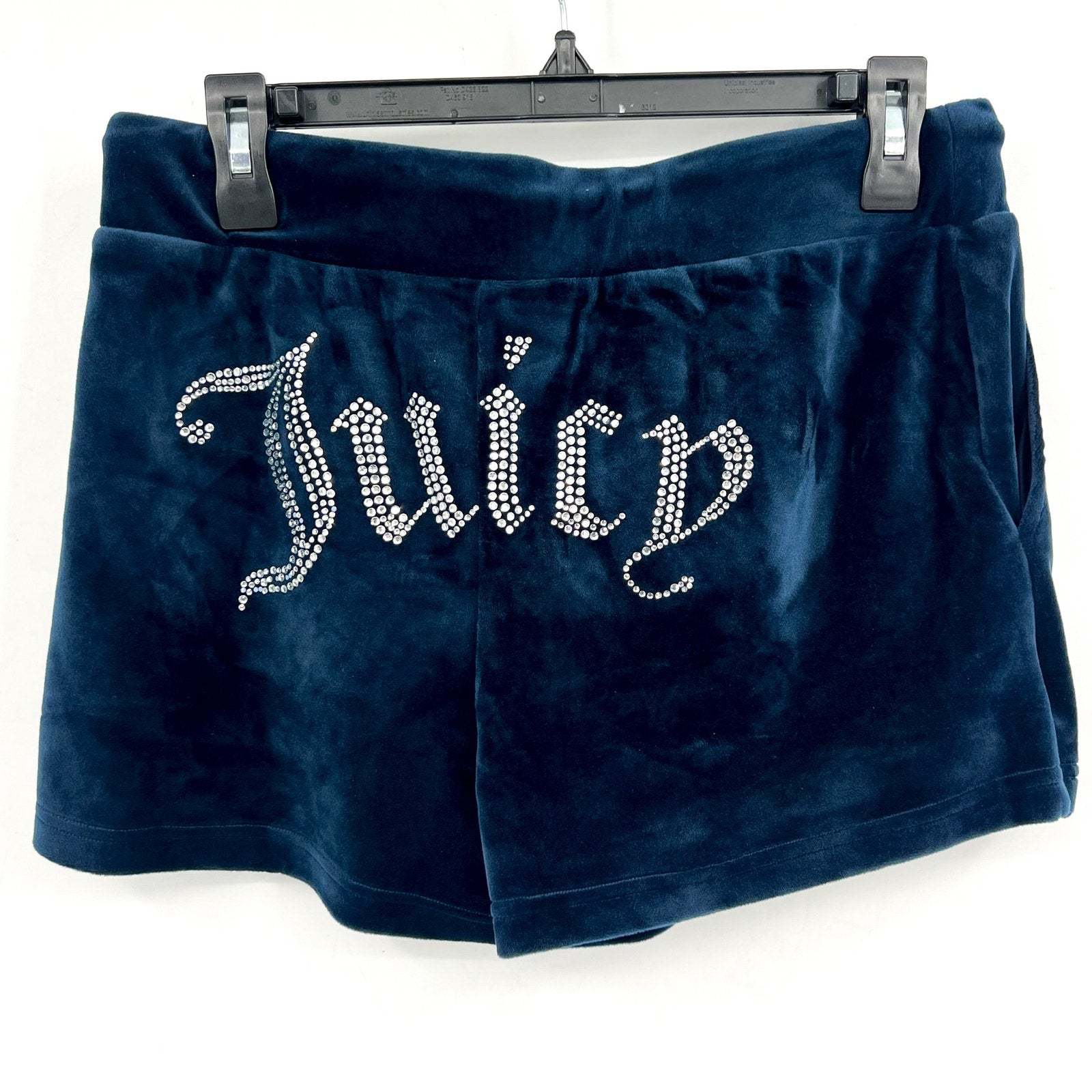 JUICY COUTURE Women's Big Bling Velour Track Shorts Medium Regal Blue NWT