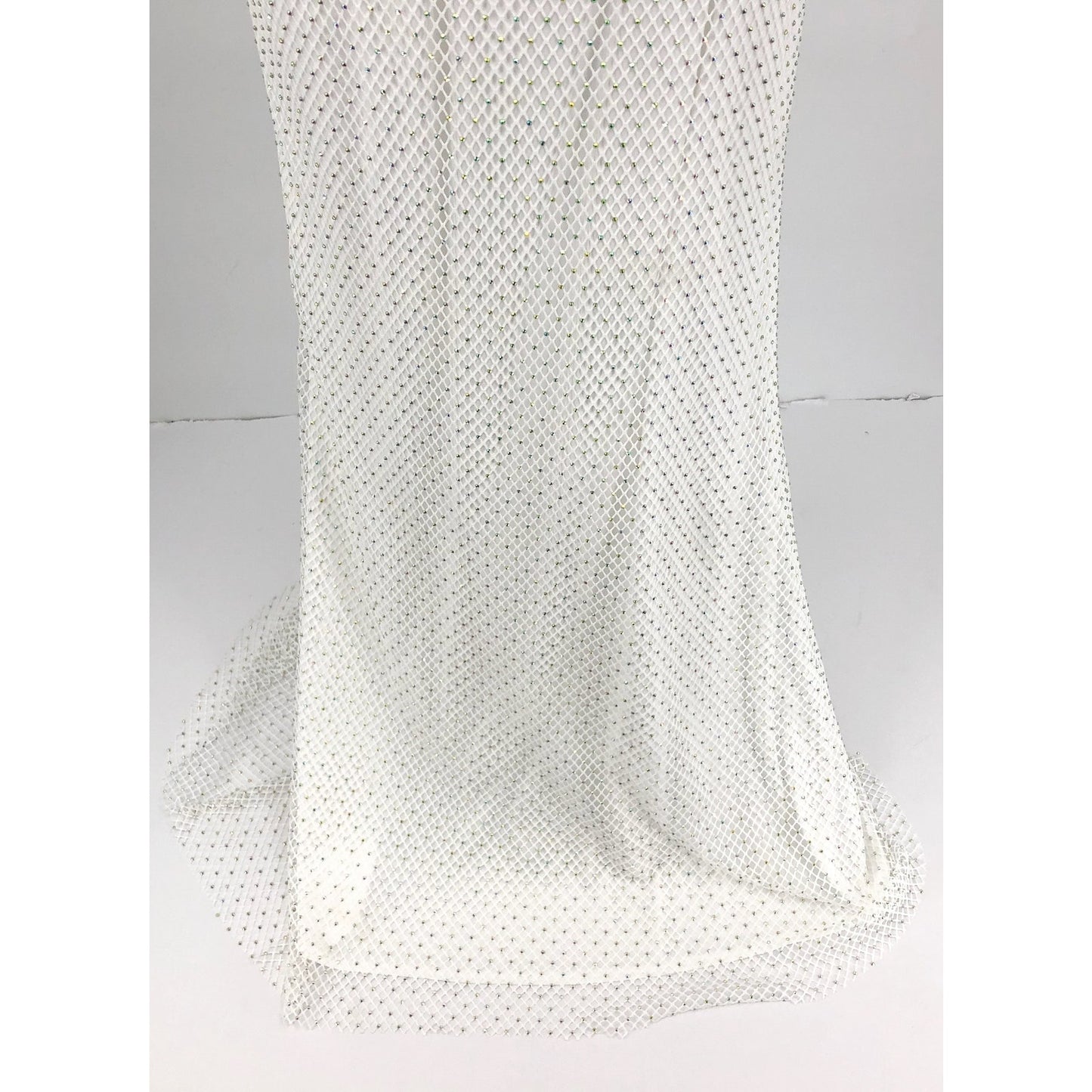AQUA FORMAL Women's Rhinestone Embellished Fishnet Gown Size 12 Ivory NWT