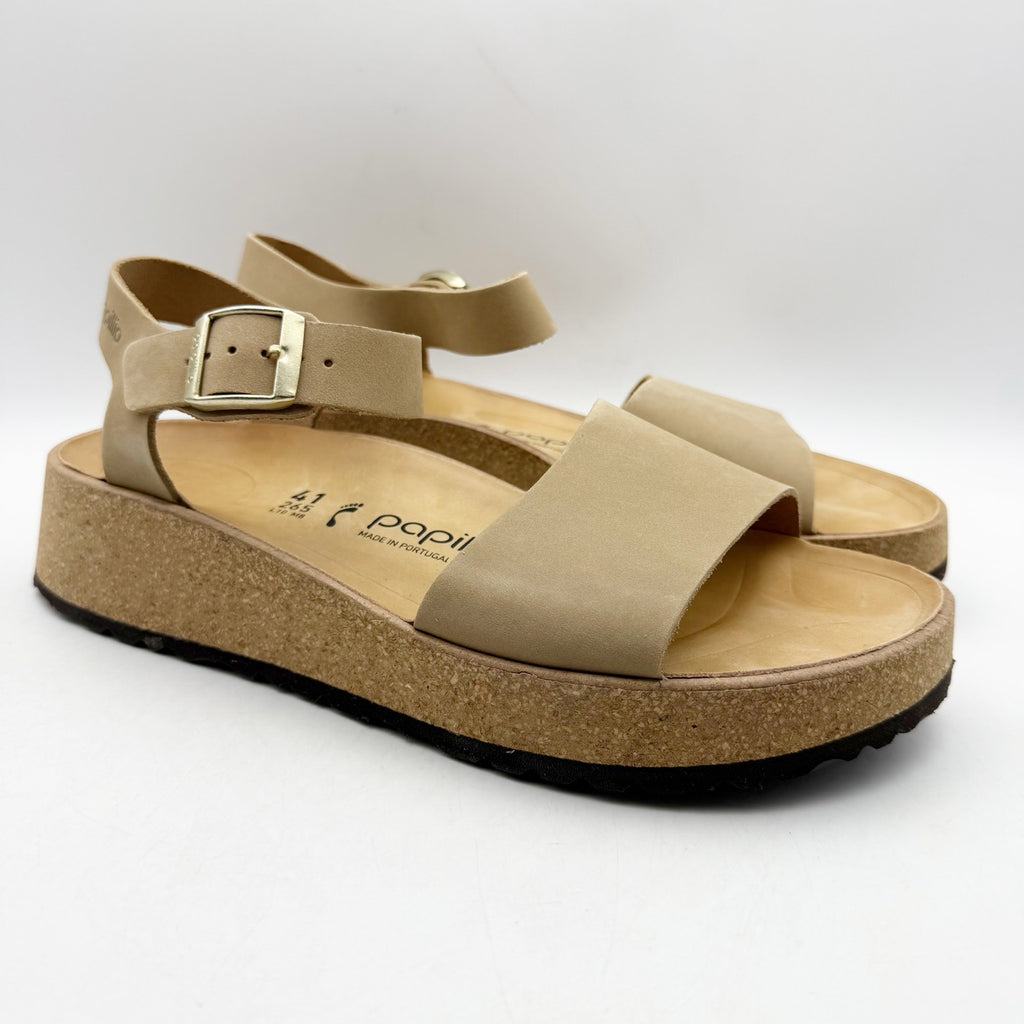 Papillio Birkenstock Womens Glenda Platform Sandals EU 41 US 10 Tan Leather NWOB