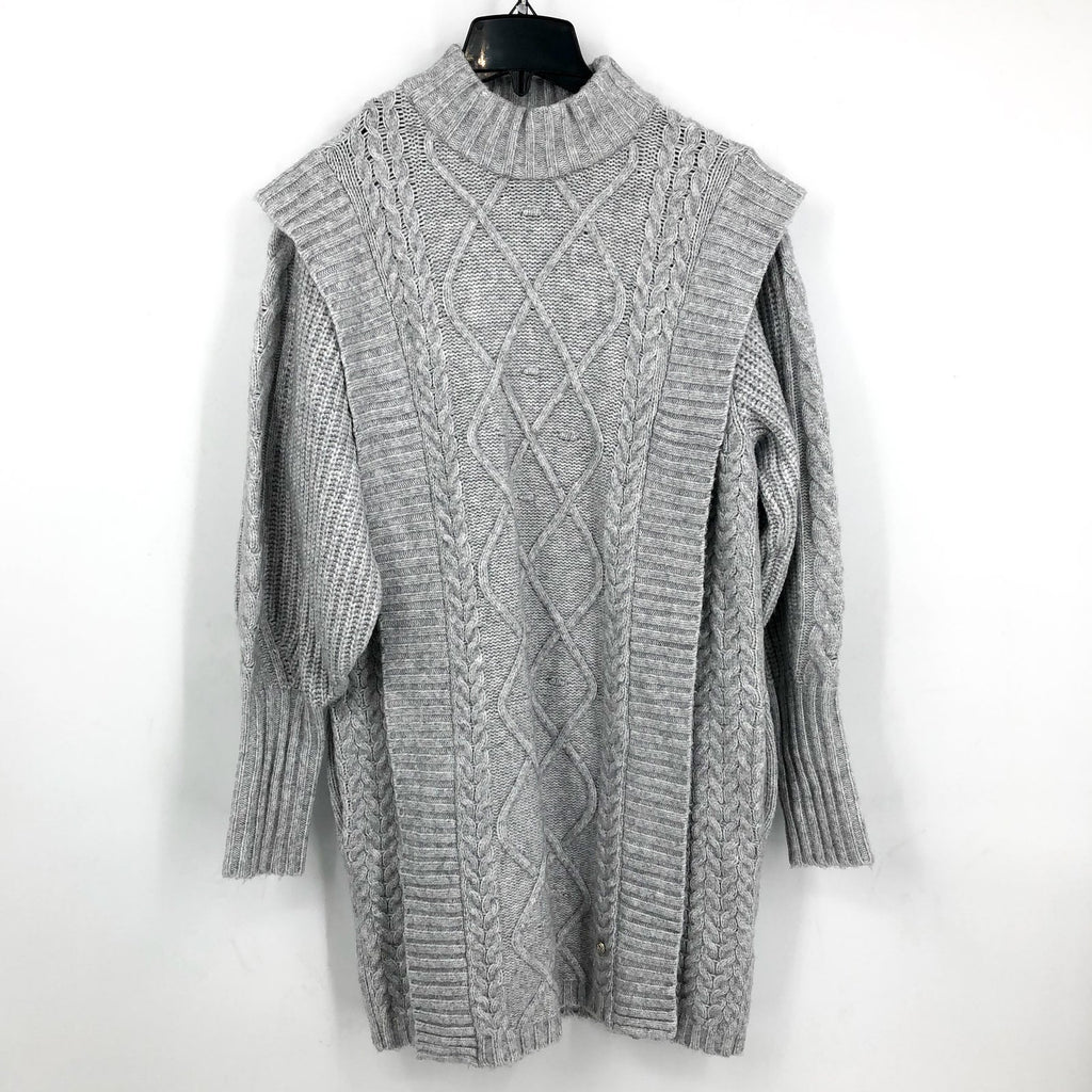 TED BAKER Women's Arriaa Cable Sweater Dress US 8 Ted 3 Grey High Neck NWOT