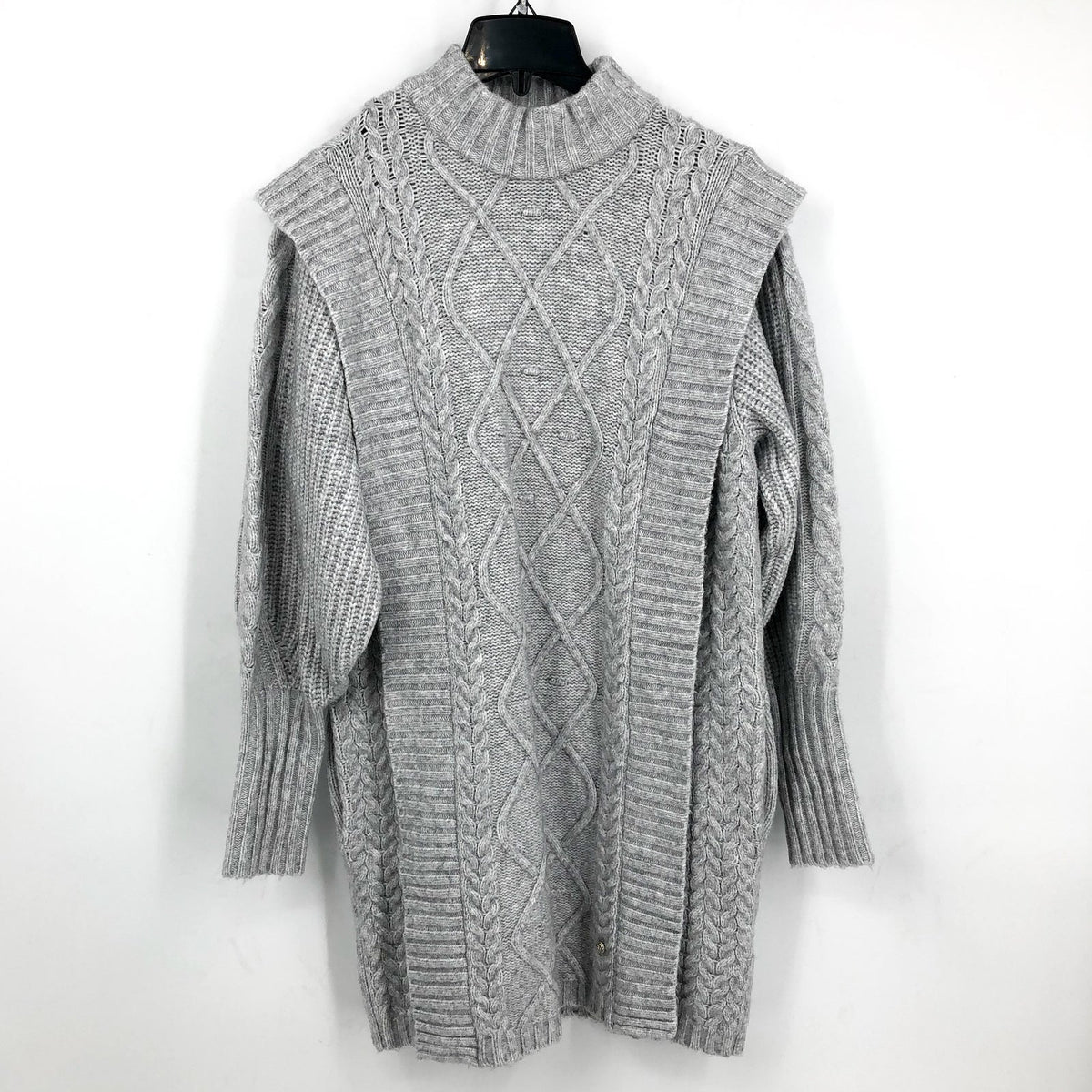TED BAKER Women's Arriaa Cable Sweater Dress US 8 Ted 3 Grey High Neck NWOT