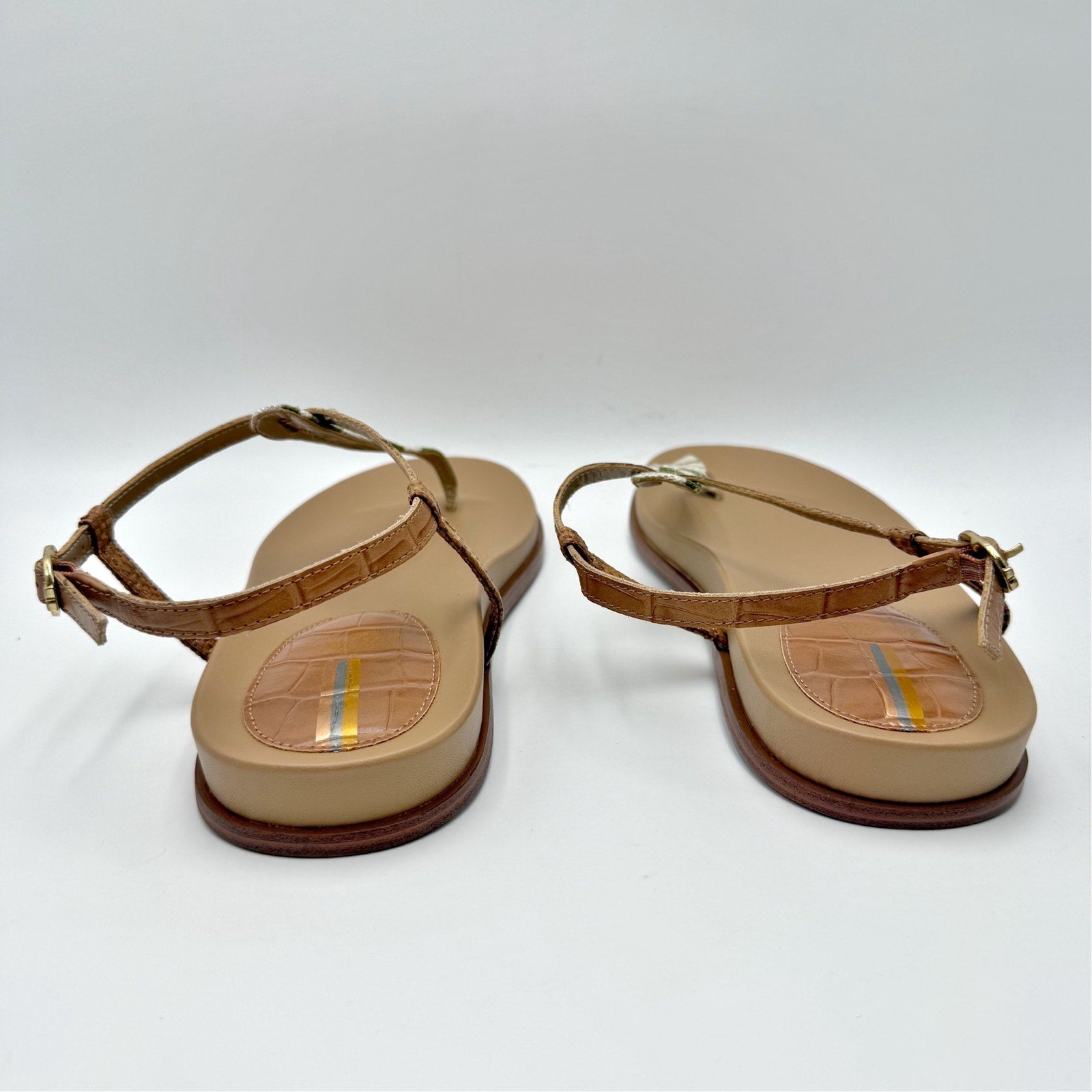 Sam Edelman Womens Naomi T-Strap Flat Sandals Size 9.5 M Green Tan NIB