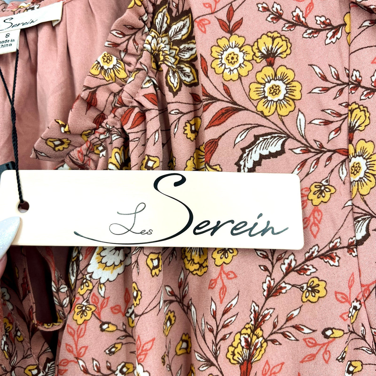 LES SEREIN Floral Long Sleeve Mini Dress Small Pink Multi Elastic Waist NWT