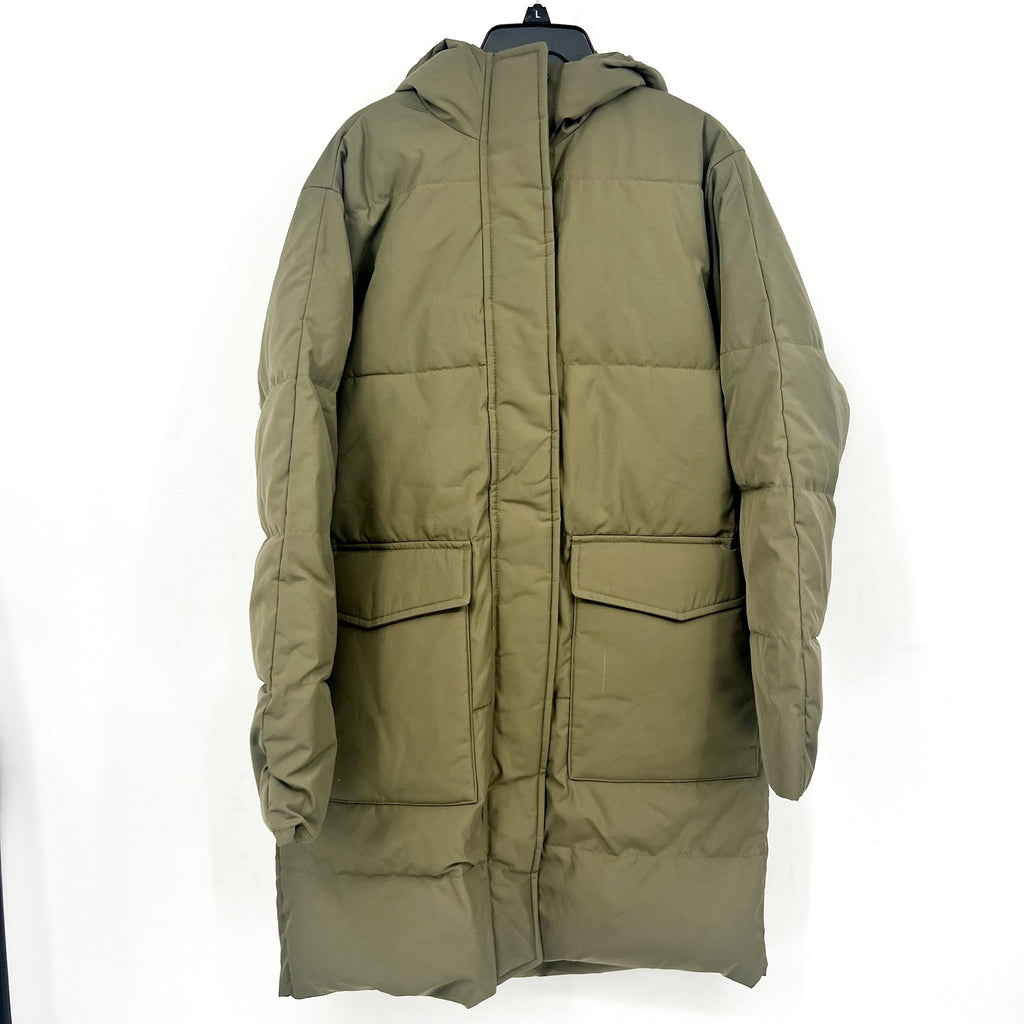 EVERLANE Women's The ReNew Long Puffer Jacket XS Army Green Hood Coat NWT