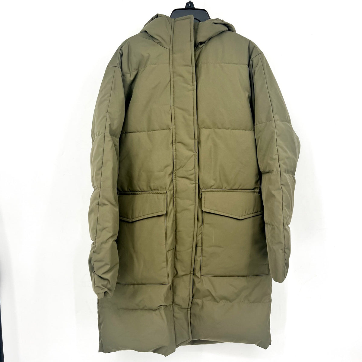 EVERLANE Women's The ReNew Long Puffer Jacket XS Army Green Hood Coat NWT