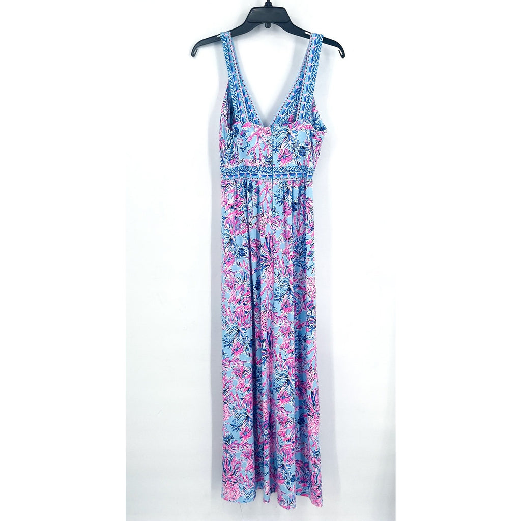 LILLY PULITZER Serena V-Neck Maxi Dress Size 2 Celestial Blue Seek and Sea NWT