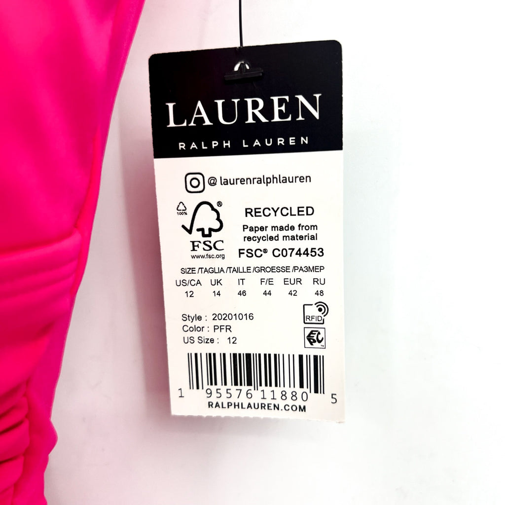 LAUREN RALPH LAUREN Over The Shoulder One Piece Swimsuit Size 12 Pink Ring NWT