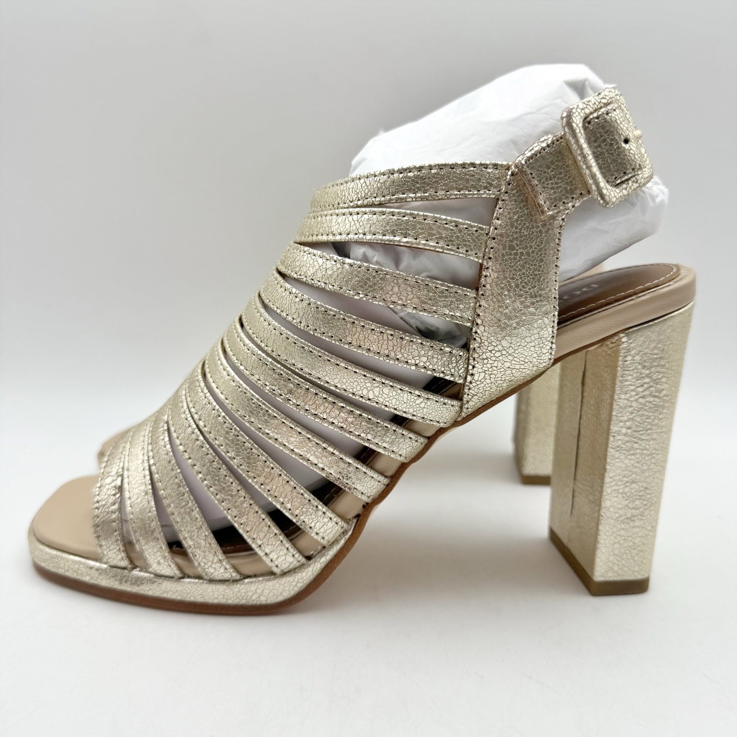 Donald Pliner Womens Sevanna Heeled Sandals US 8.5 M Gold Metallic Leather NIB