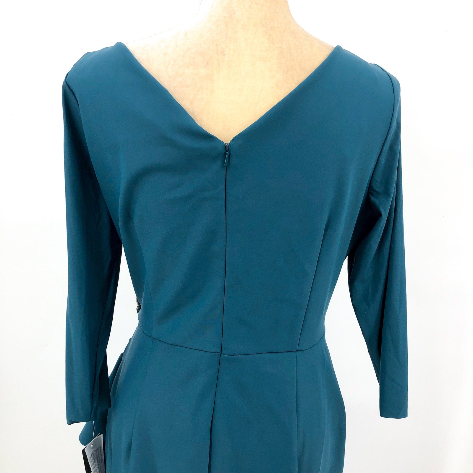 ALEX EVENINGS Beaded Wrap Front Dress Size 14 Blue Green Teal 134134 NWT