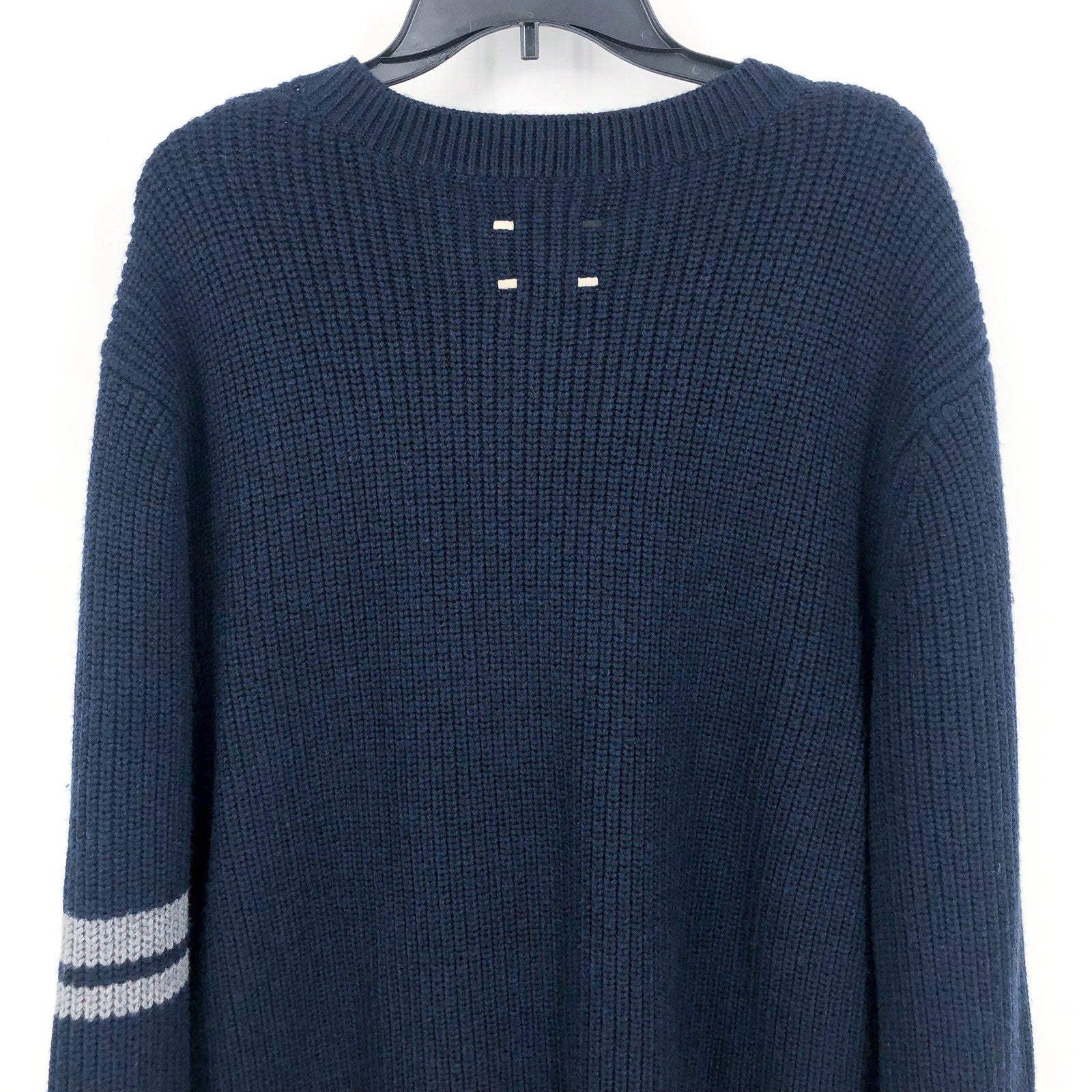 LABEL Men's Go-To Sweater Size XL Navy Blue Light Grey Crewneck Merino Wool NWT