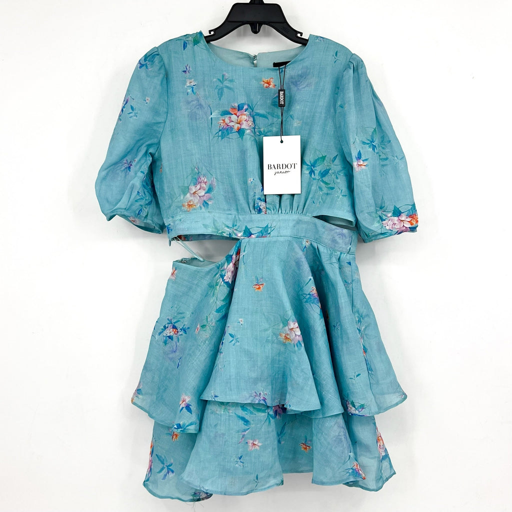 BARDOT Girl's Cindy Floral Cutout Dress Size 8 SMALL Blue Flora Puff Sleeve NWT