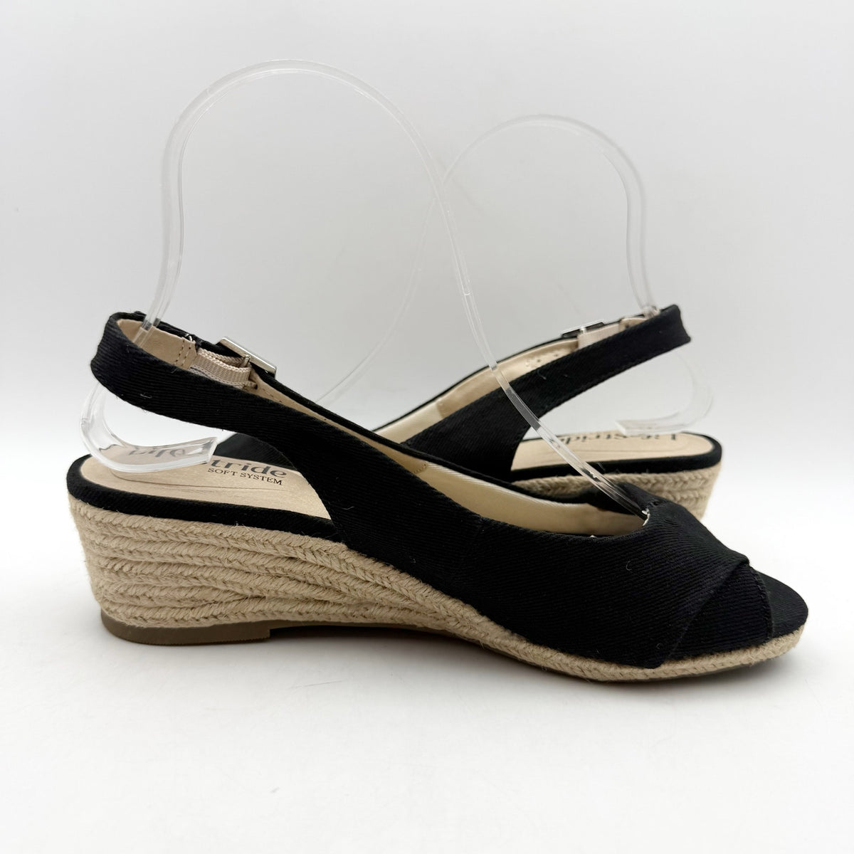 LifeStride Womens Socialite Wedge Sandals Size 6.5 M EU 36.5 Black Canvas NWOB