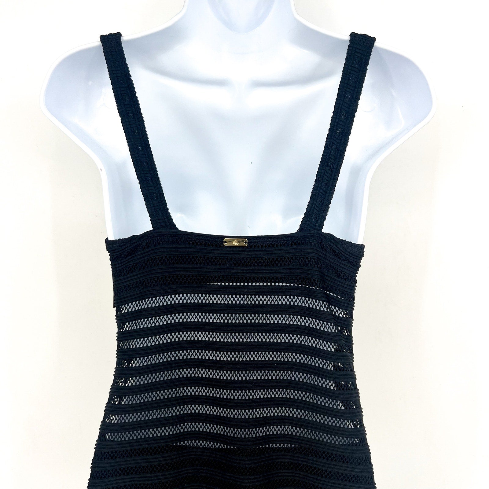LAUREN RALPH LAUREN Ottoman One-Piece Swimsuit Size 8 Black Mesh Stripe NWT