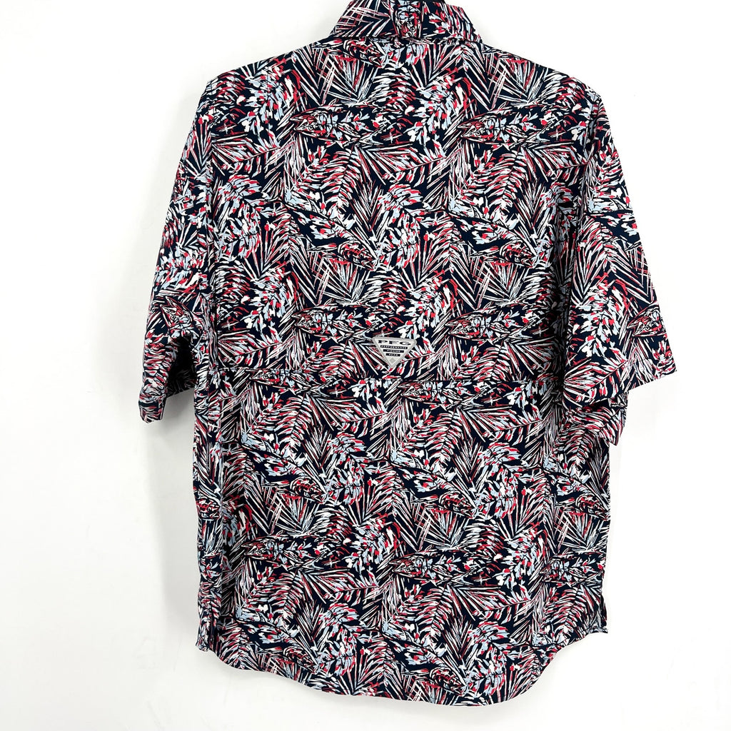 COLUMBIA PFG Mens Super Tamiami Short Sleeve Shirt Small Red Blue Print NWT