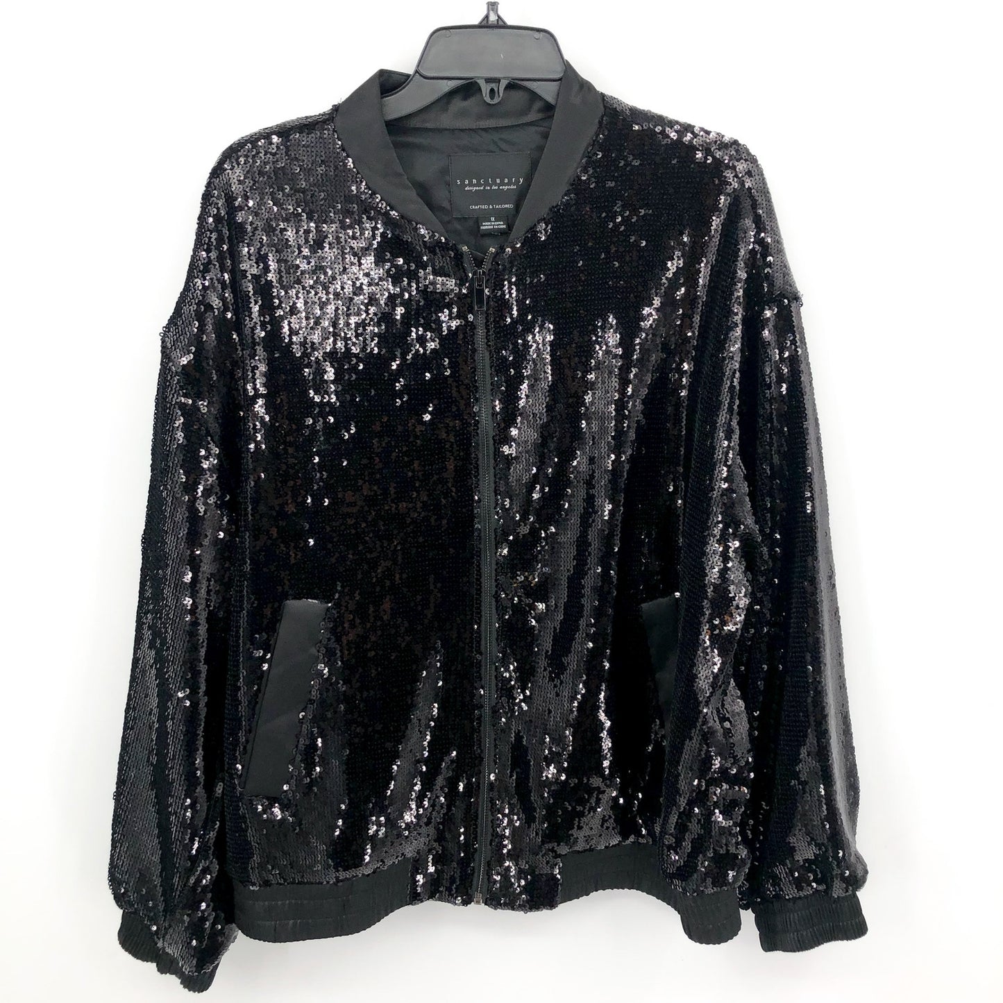 SANCTUARY Women's Sloan Sequined Bomber Jacket Black 1X