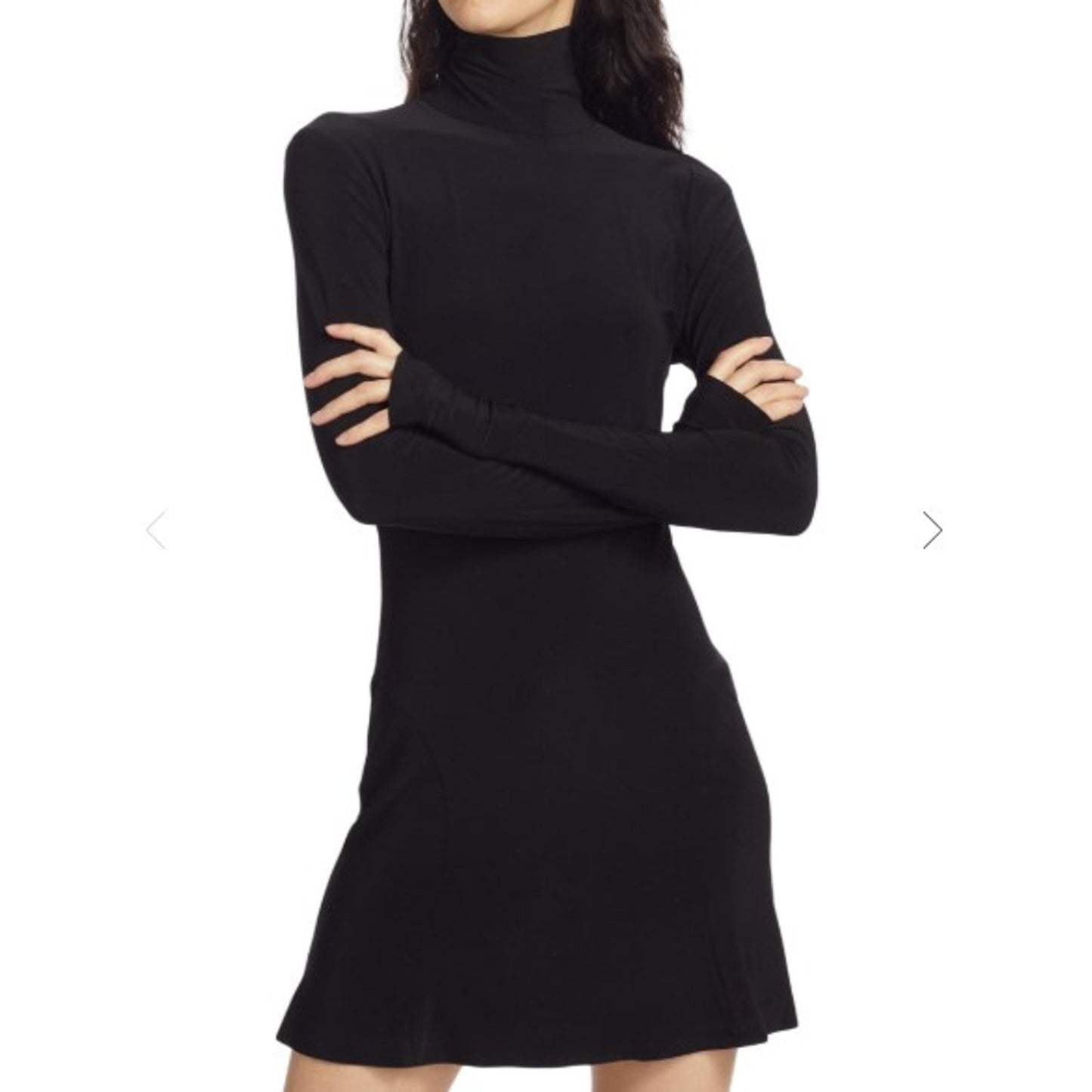 NORMA KAMALI Turtleneck Jersey Long-Sleeve Mini Dress Medium/38 Black NWOT