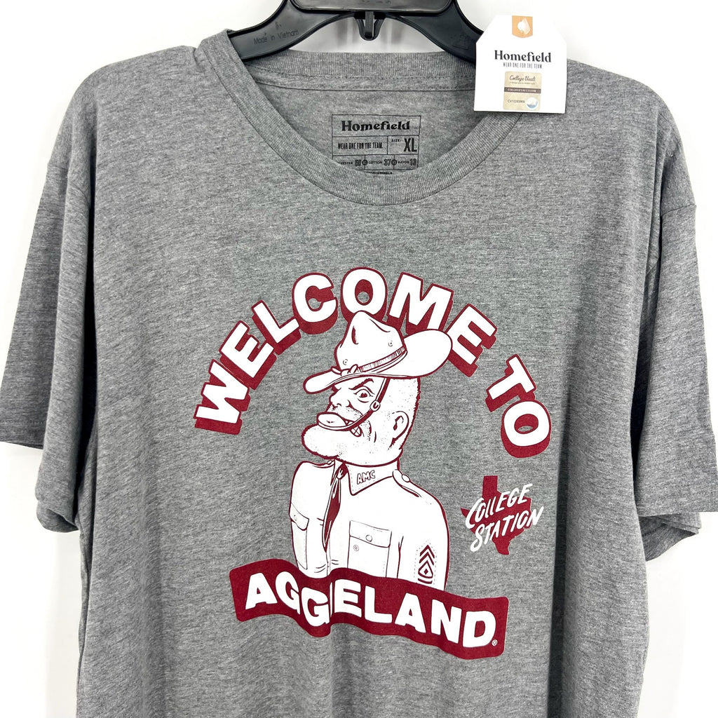HOMEFIELD Mens Texas A&M Welcome to Aggieland T-Shirt XL Heather Grey NWT