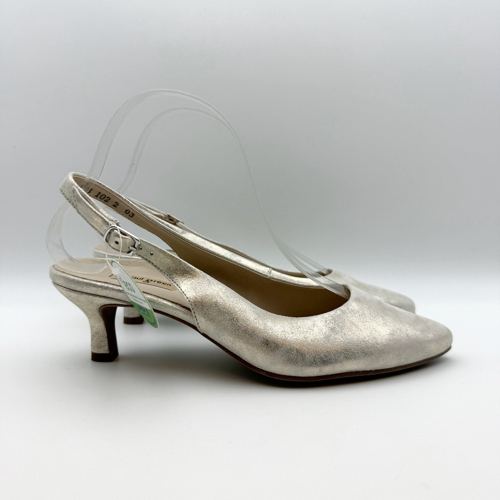 Paul Green Womens Rio Heels US 6.5 M Silver Metallic Leather Ankle Strap NIB