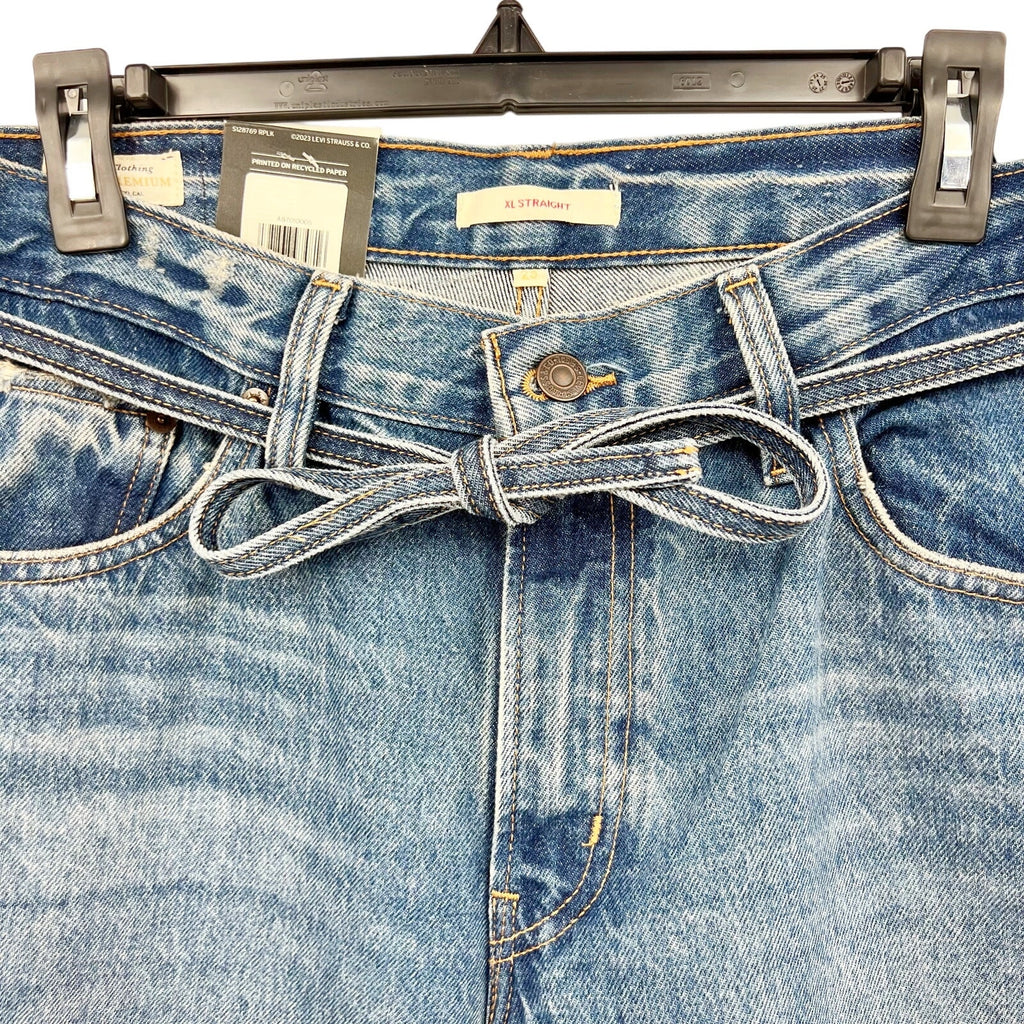 LEVI'S Womens XL Straight Jeans 29x31 US 8 Medium Blue Tie Waist A8701-0005 NWT