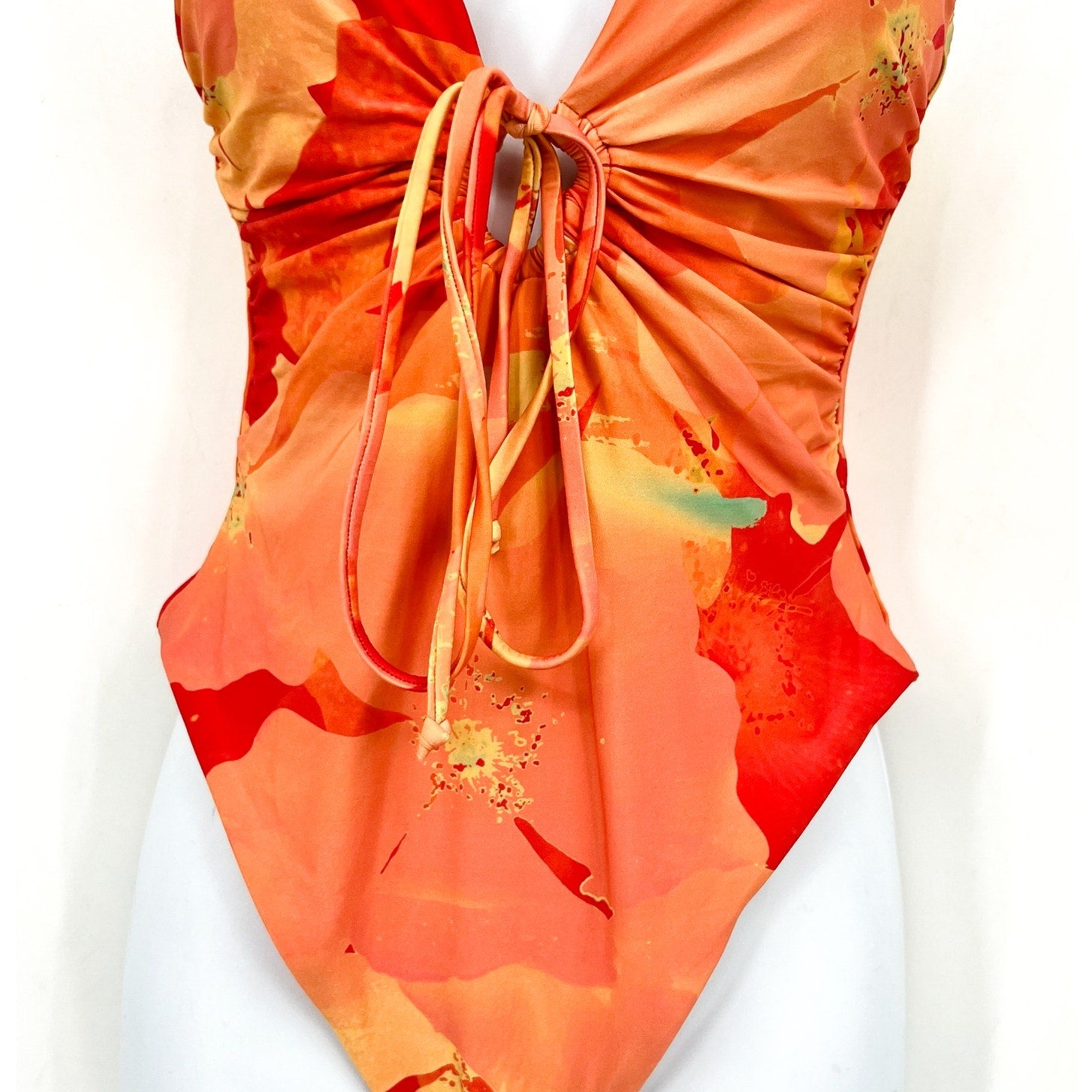 L*SPACE Piper One Piece Swimsuit Large Orange Native Poppies Floral Keyhole NWT