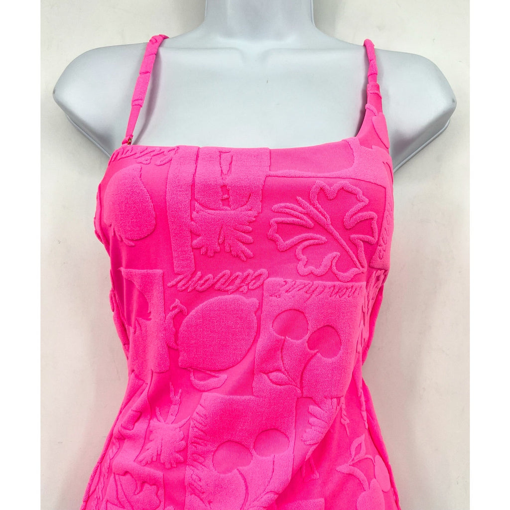 BEACH RIOT Women's Athena One-Piece Swimsuit Small Bright Pink Print Terry NWT