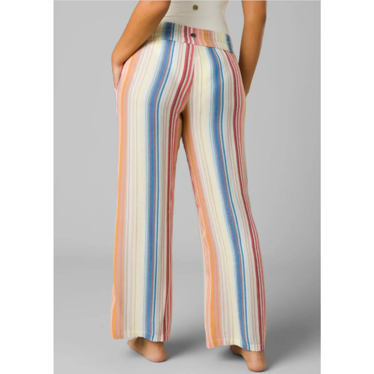 PRANA Women's Fernie Beach Pants Medium Gold Baja Stripe Wide Leg Mid Rise NWT