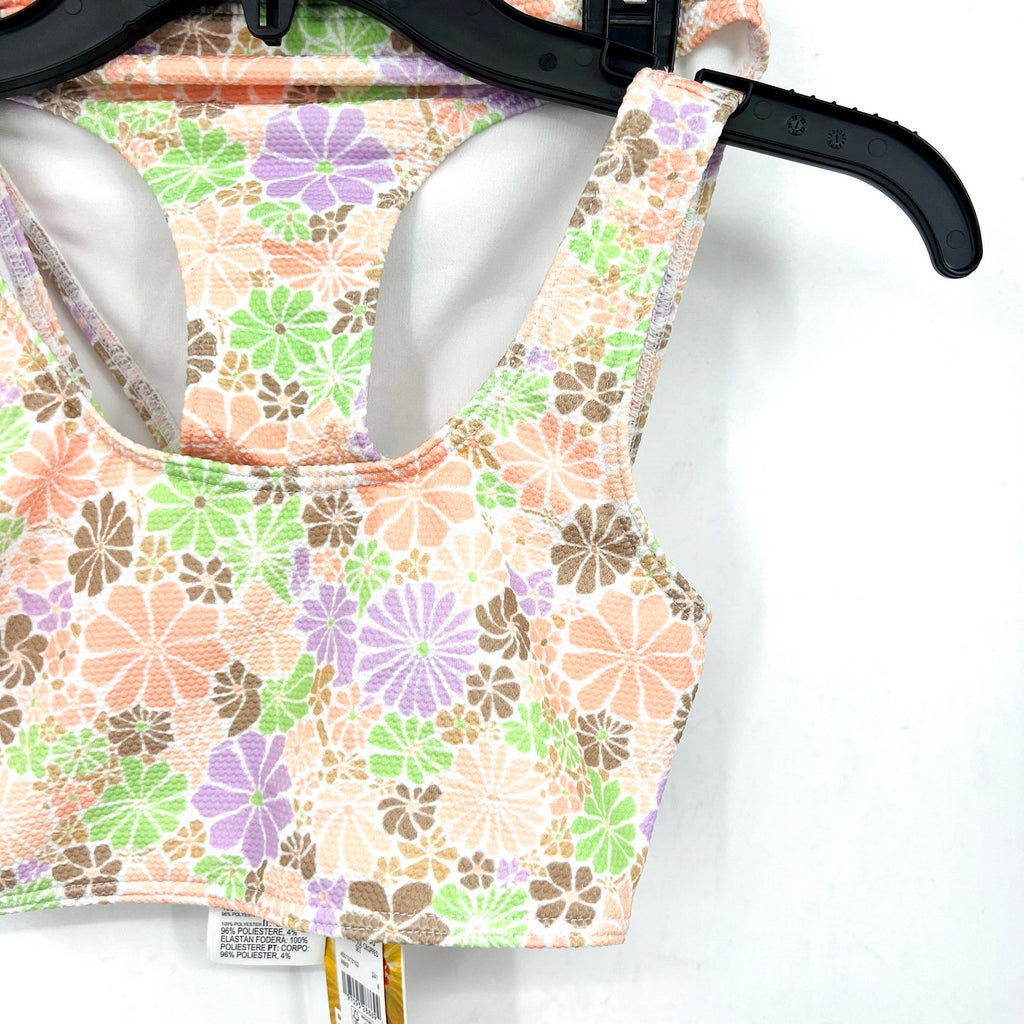 ROXY Girl's All About Sol Cropped Bikini Set Size 16 Pink Pastel Floral NWT