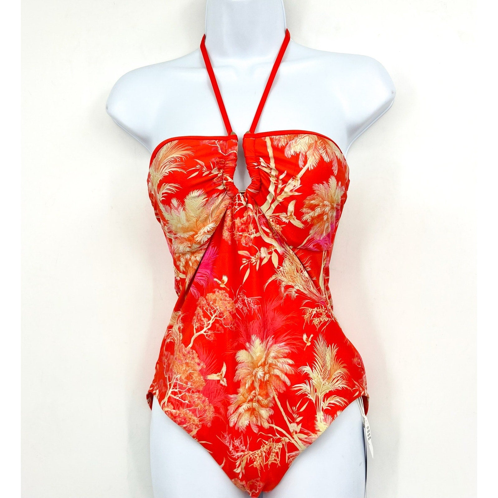 SEAFOLLY Marbella One Piece Swimsuit Size 8 Red Flame Gold Floral Print NWT