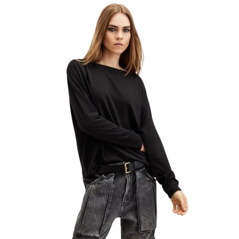ALLSAINTS Women's Rita Oversized T-Shirt Large Black Long Sleeve NWT