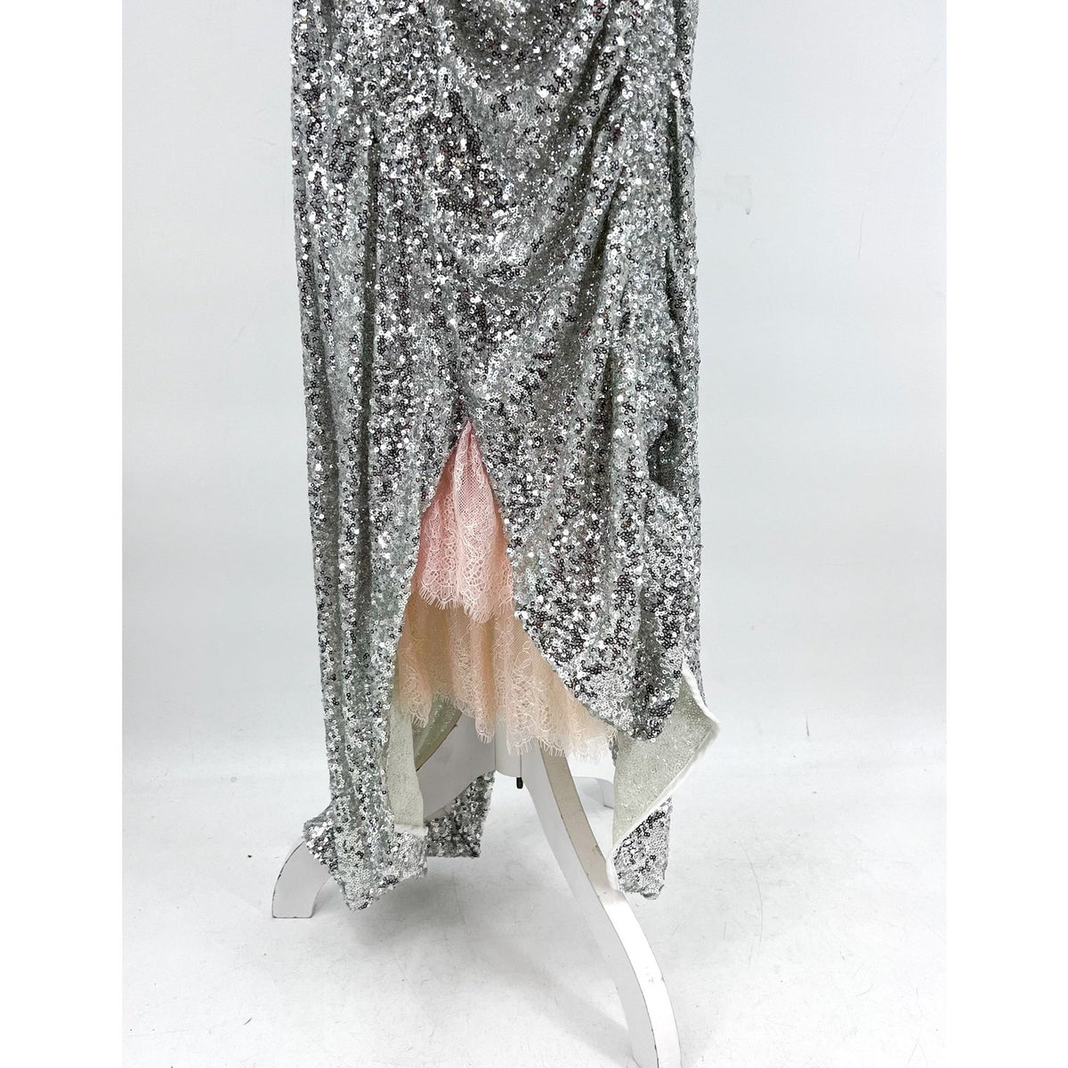 PREEN BY THORNTON BREGAZZI Welda Sequin Dress Medium Silver Long Sleeve NWOT