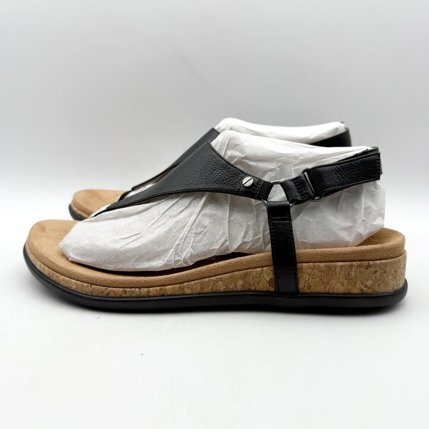 Vionic Womens Kirra II Wedge Sandals US 8 EU 38.5 Black Leather NIB