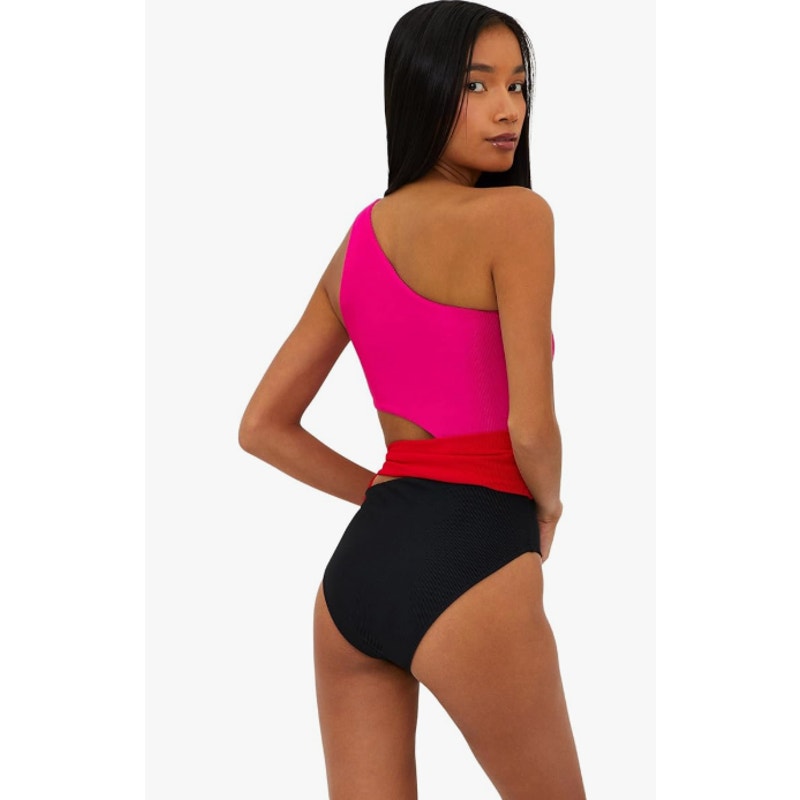 BEACH RIOT Carlie One Piece Swimsuit Small Pink Black Glacier Color-Block NWT