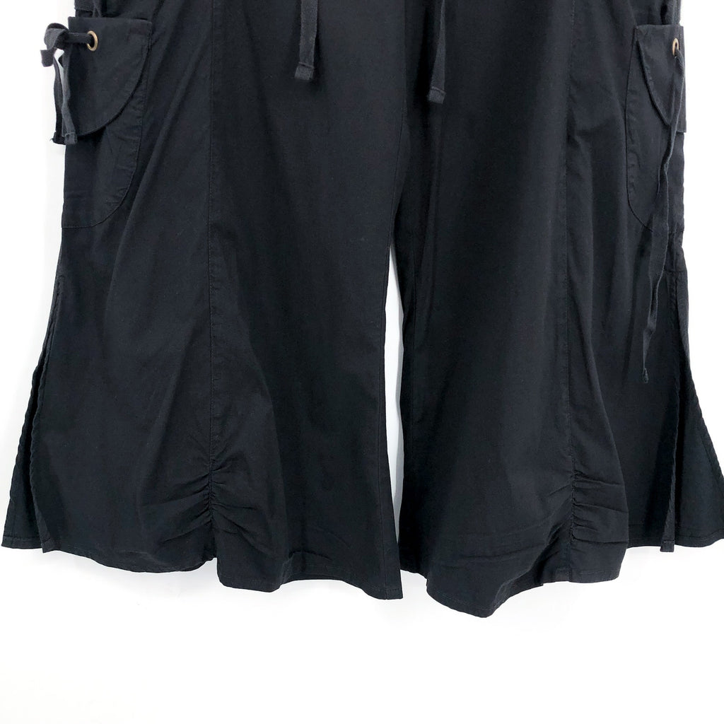 XCVI Women's Cargo Gaucho Crop Pants Medium Black Lagenlook Flare Wide Leg NWT