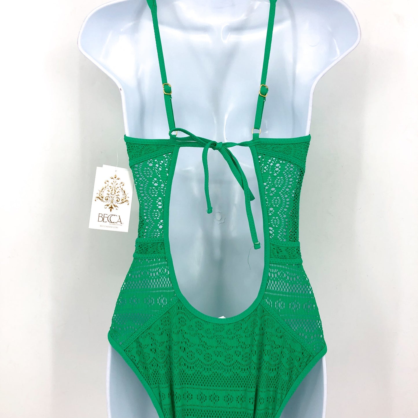 BECCA SWIM Women's Color Play Plunge One Piece Swimsuit Green Verde XS