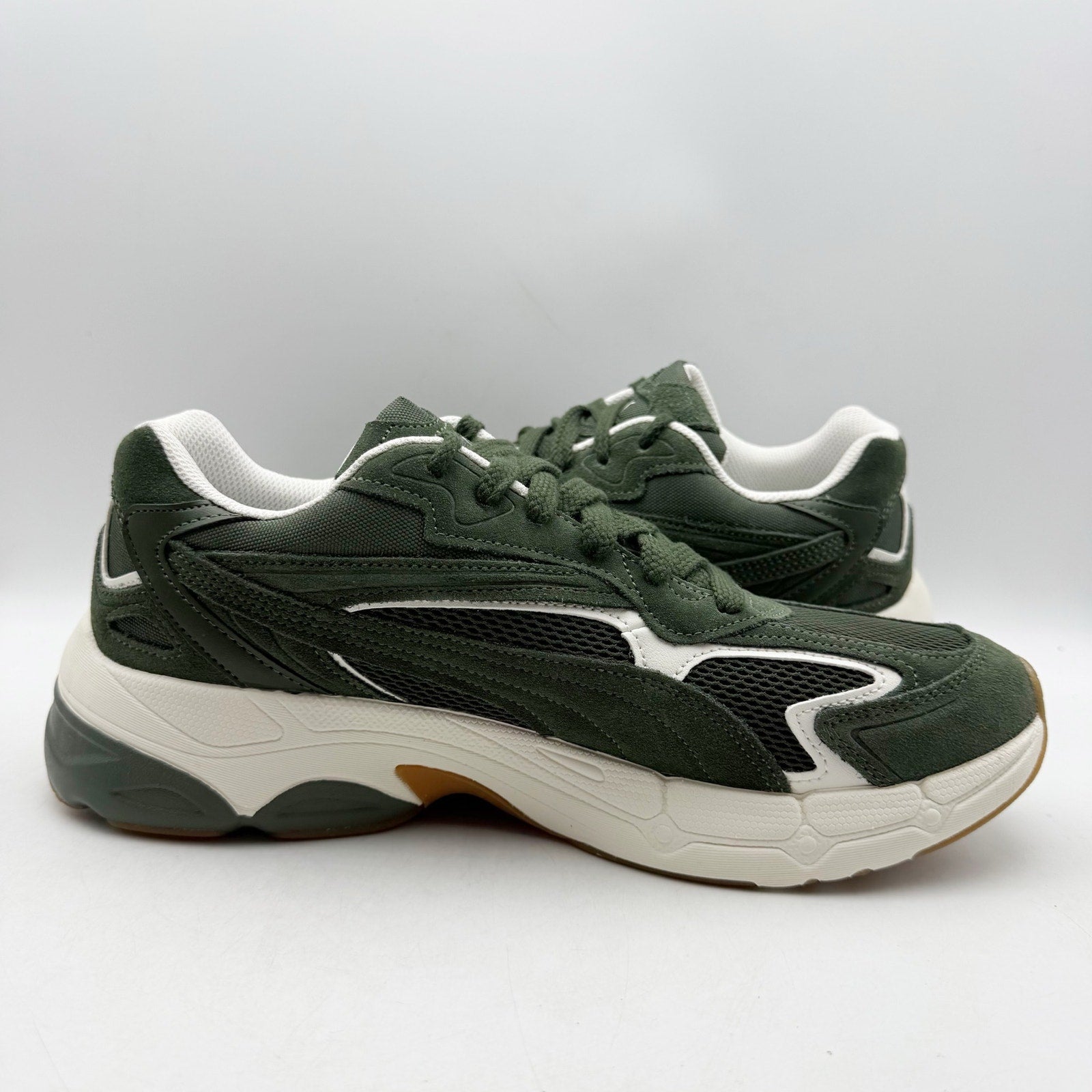 PUMA Mens Teveris Nitro Athletic Shoes US 12 EU 46 Green White Suede Sneaker NIB