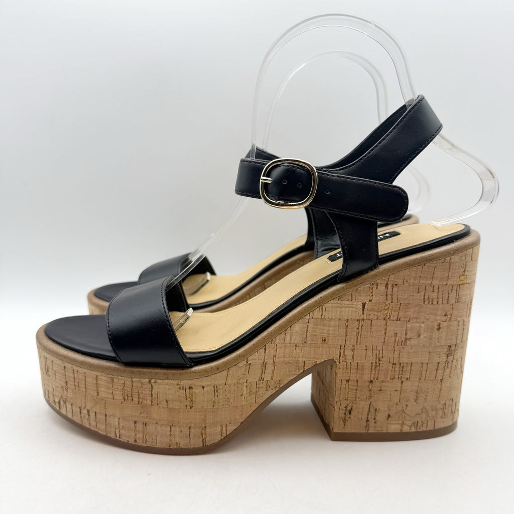 Nine West Womens Amye Platform Sandals US 8 Black Vegan Leather NWOB