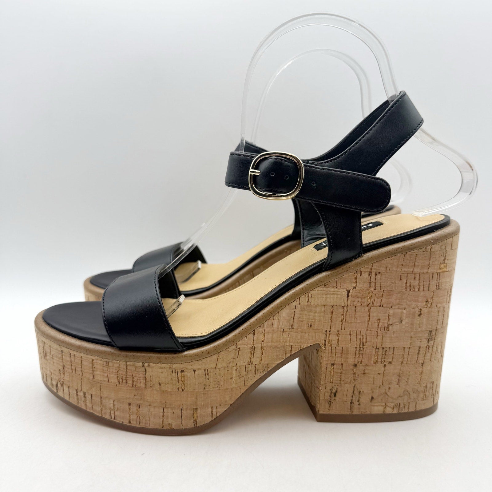 Nine West Womens Amye Platform Sandals US 8 Black Vegan Leather NWOB