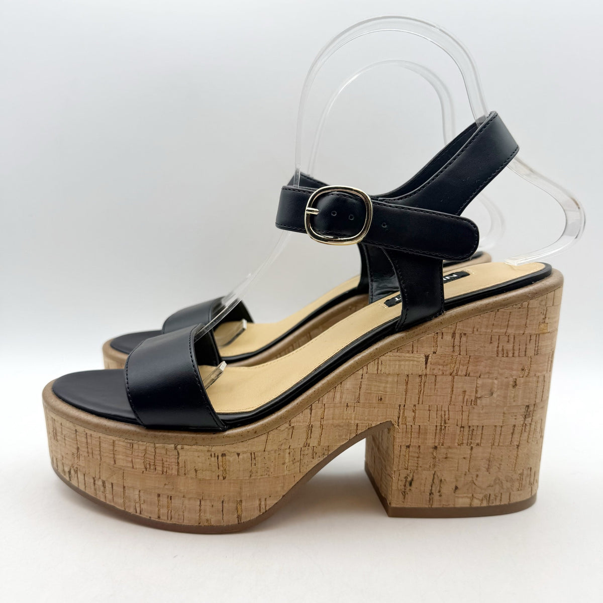 Nine West Womens Amye Platform Sandals Size 8 Black Vegan Leather NWOB