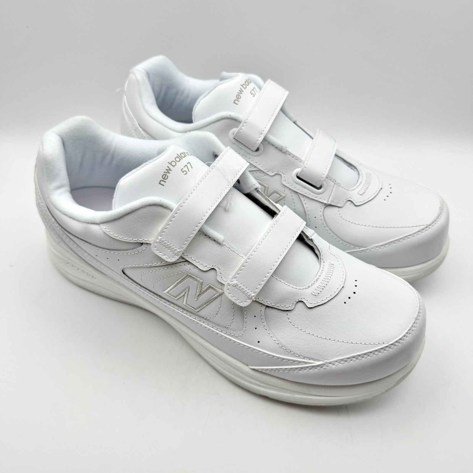 New Balance Mens 577 Sneakers US 14 White Leather Athletic Hook and Loop NIB